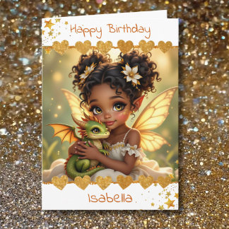 Cartão Cute Girl's Fairy and Dragon Themed Birthday