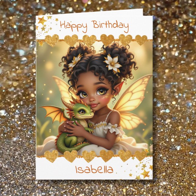 Cartão Cute Girl's Fairy and Dragon Themed Birthday (Criador carregado)
