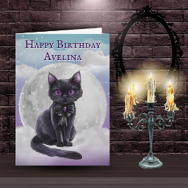Cartão Cute Gothic Black Cat Full Moon Birthday Card