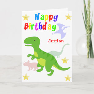 Cartão Cute Green Dinosaur T Rex Happy Birthday