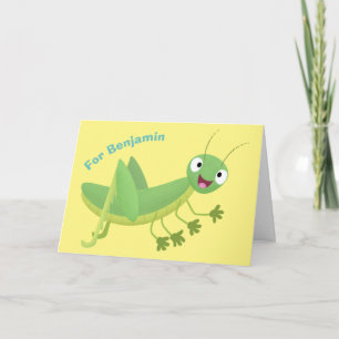 Cartão Cute green happy grasshopper cartoon