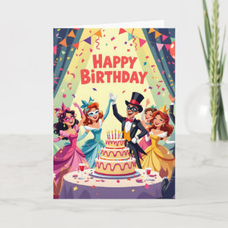 Cartão Cute Happy Birthday masquerade theme