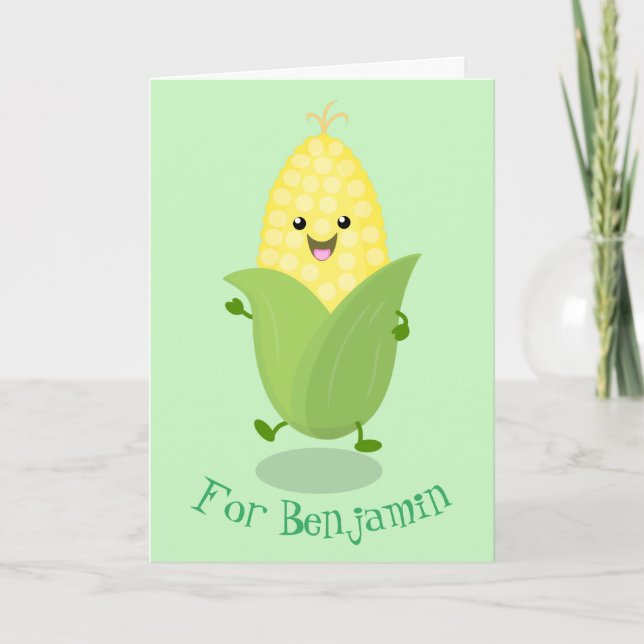 Cartão Cute happy corn cartoon illustration (Frente)