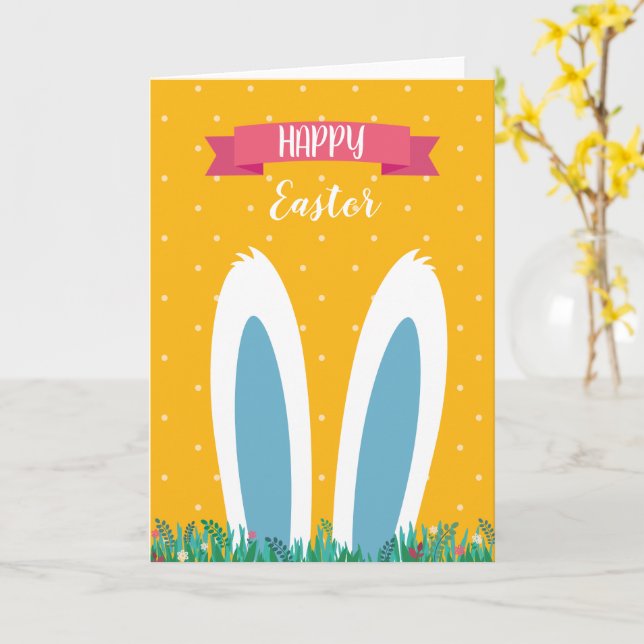 Cartão Cute Happy Easter Greeting Card with Bunny  (Flor Amarela)