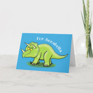 Cartão Cute happy green triceratops dinosaur cartoon