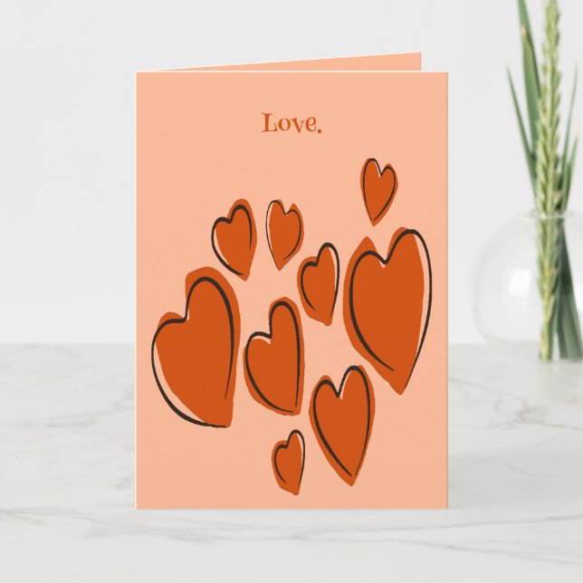 Cartão Cute Hearts Hand Drawn Orange Romantic Doodle (Frente)