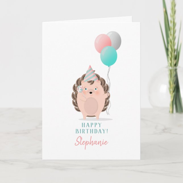 Cartão Cute Hedgehog Birthday (Frente)