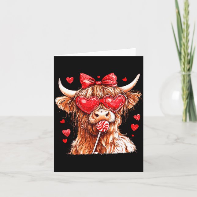 Cartão Cute Highland Cow Candy Cane Heart Valentines Day  (Frente)