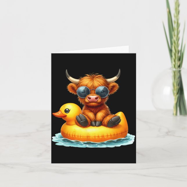 Cartão Cute Highland Cow Duck Ol Float Summer Vibes Swimm (Frente)