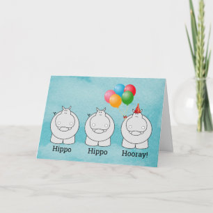 Cartão Cute Hippo Hippo Hooray Balloons Birthday