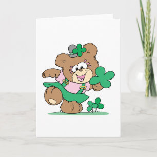 Cartão cute irish st paddy girl teddy bear design
