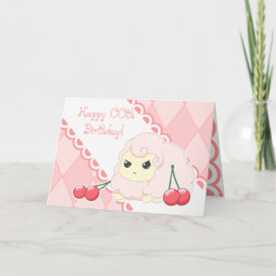Cartão Cute kawaii pink sheep with cherries birthday card
