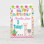 Cartão Cute Kids Llama Birthday<br><div class="desc">Uma bolinhas colorida fabulosa e um cartão de aniversário ZigZag Llama. Brisas brilhantes,  chaleiras e laranja fazem disto um design de captura de olhos. Perfeito para todas as idades - basta mudar a idade do cartão para qualquer idade.</div>