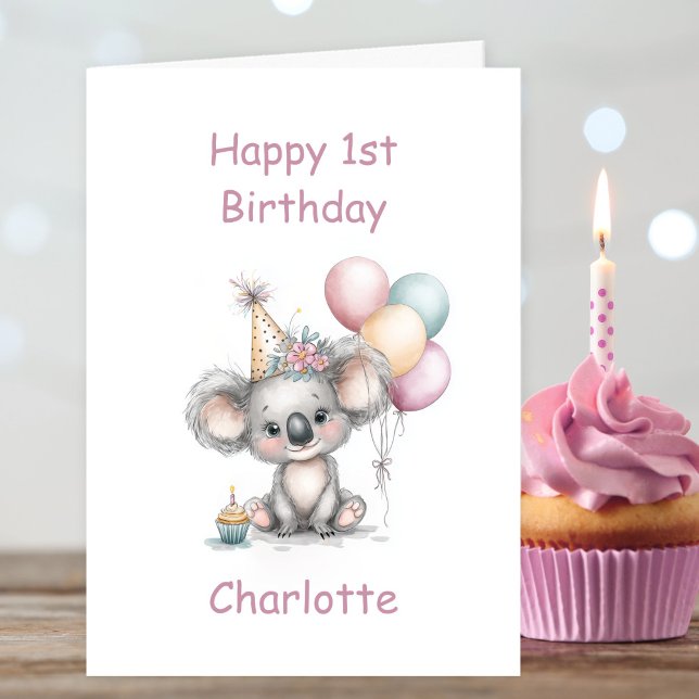 Cartão Cute Koala 1º Aniversário (Criador carregado)