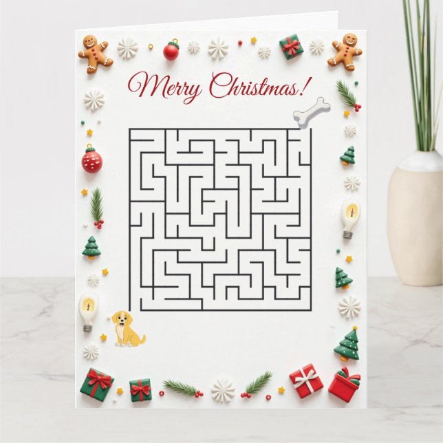 Cartão Cute Labrador Dog Christmas Maze Puzzle Holiday (Frente)