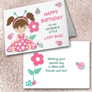 Cartão Cute Ladybug Girl Birthday
