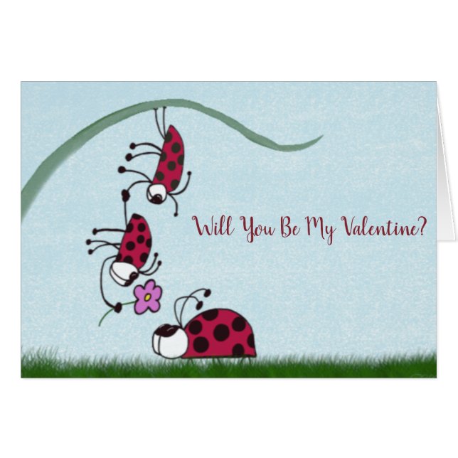 Cartão Cute Ladybug Professando Sua Pintura De Amor (Frente Horizontal)