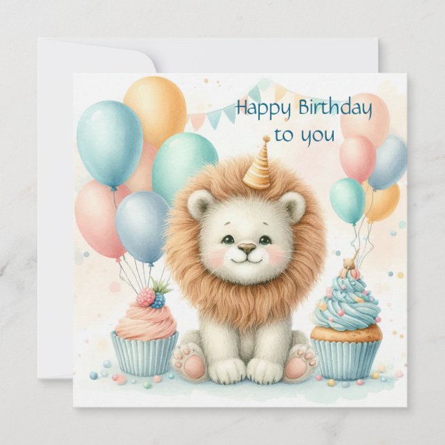Cartão Cute Lion birthday Personalize Custom (Frente)