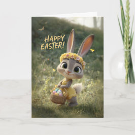 Cartão Cute Little Baby Bunny in a Yellow Dress Easter