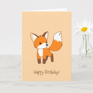 Cartão Cute Little Fox on Cream Birthday