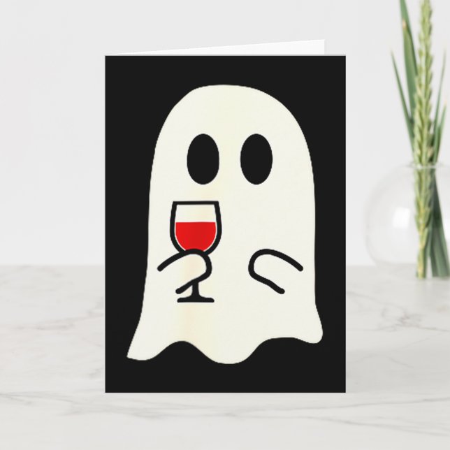 Cartão Cute Little Ghost Red Wine Gl Halloween  (Frente)