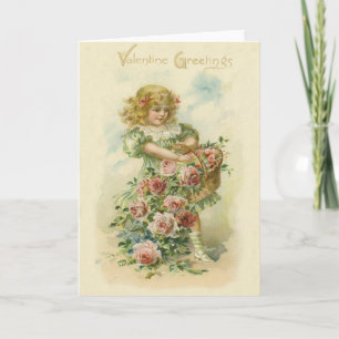 Cartão Cute Little Girl Pink Roses