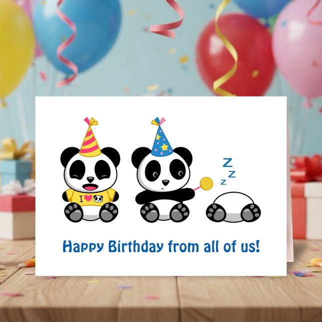 Cartão Cute Little Pandas on White Birthday from All (Criador carregado)