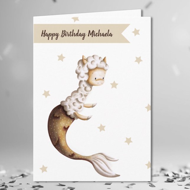 Cartão Cute Llama Mermaid Birthday (Criador carregado)
