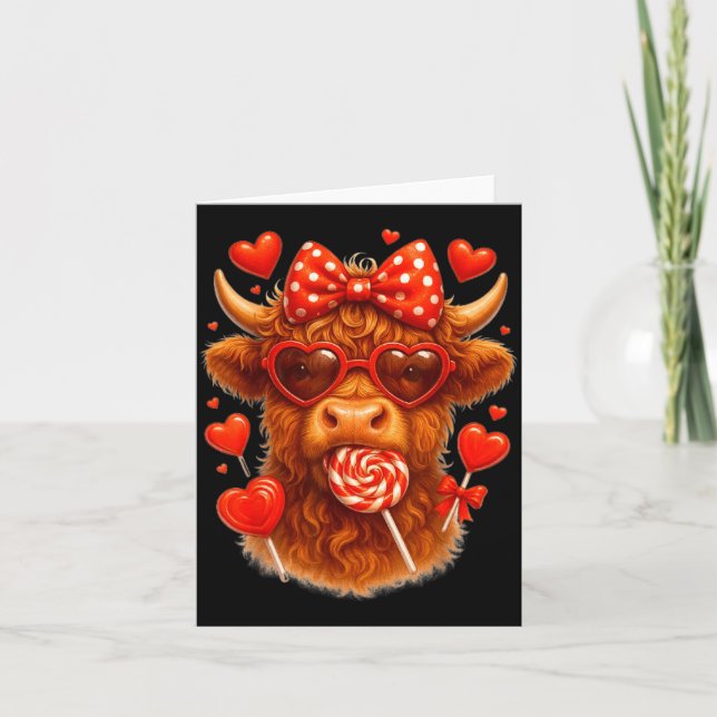 Cartão Cute Lollip Highland Cow Valentine's Day Red Heart (Frente)