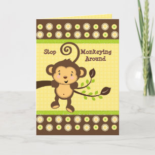 Cartão Cute Monkey on Tree Branch Birthday Card
