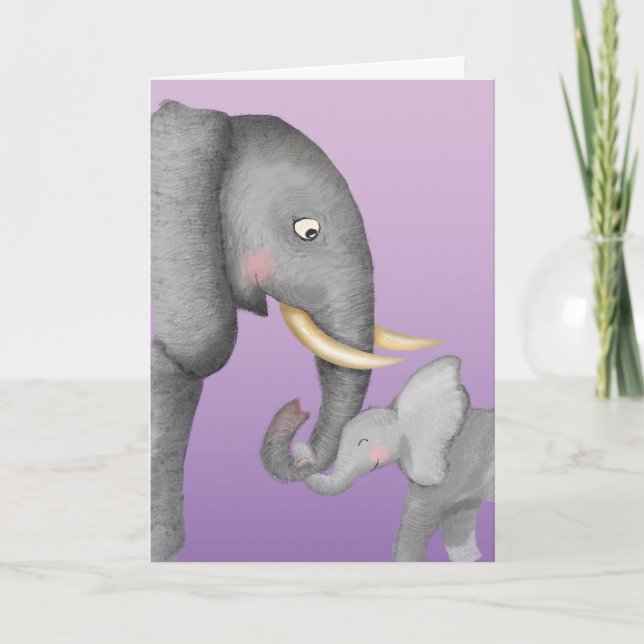 Cartão Cute mum and baby elephant Mothering Sunday card (Frente)