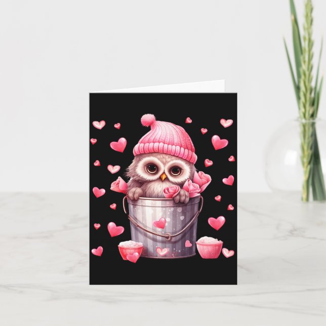 Cartão Cute Owl In Valentines Basket For Girls Women Nk R (Frente)