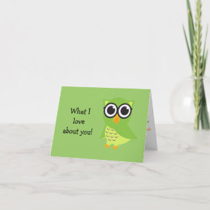 Cartão Cute Owl "what I love about you" notecard