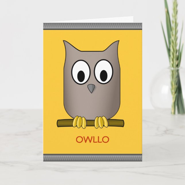 Cartão Cute Owllo Engraçado, Alô, Personalizado (Frente)
