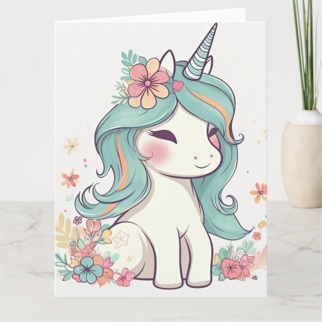 Cartão Cute Pastel Kawaii Unicorn (Frente)