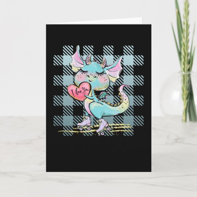 Cartão Cute Pequeno dragão com Coração Eu Te Amo (Frente)