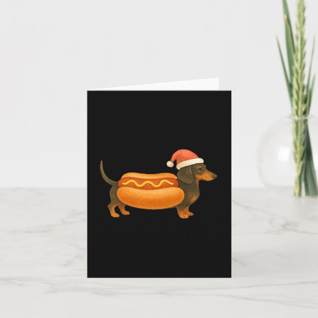 Cartão Cute Petite Christmas Funny Hot Dog Dachshund Prem (Frente)