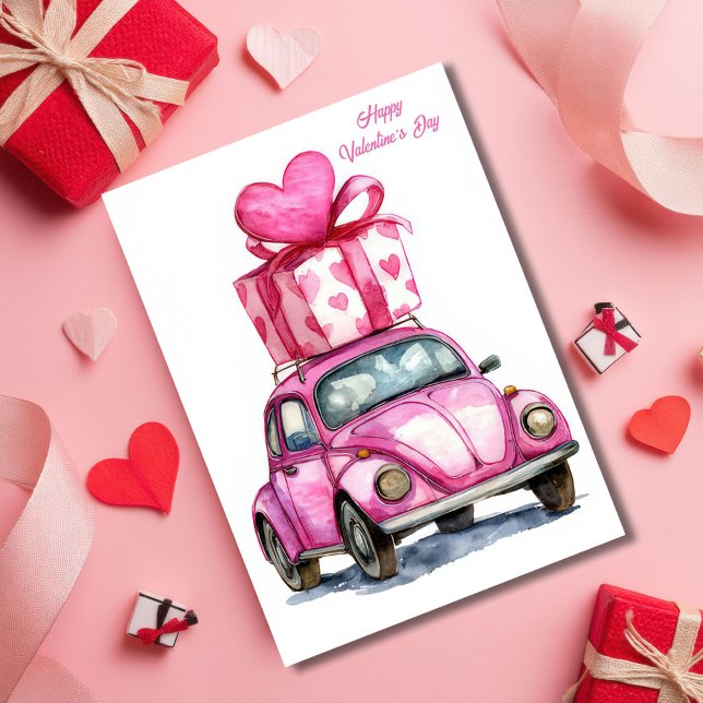 Cartão Cute Pink Car Valentine`s Day Card  (Criador carregado)