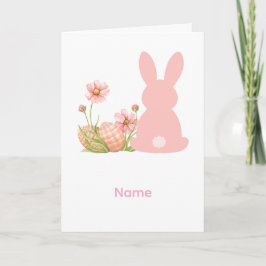 Cartão Cute Pink Easter Bunny with Spring Flowers 