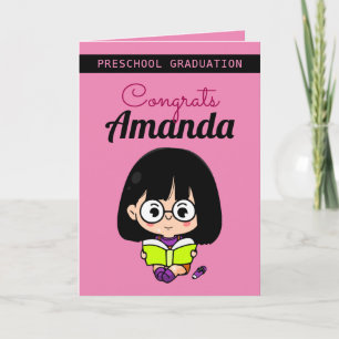 Cartão Cute Pink Girl Preschool Graduation