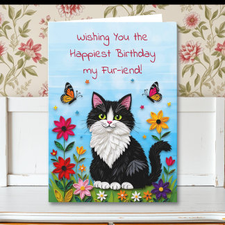 Cartão Cute Pink Kitty Cat in Flowers Birthday