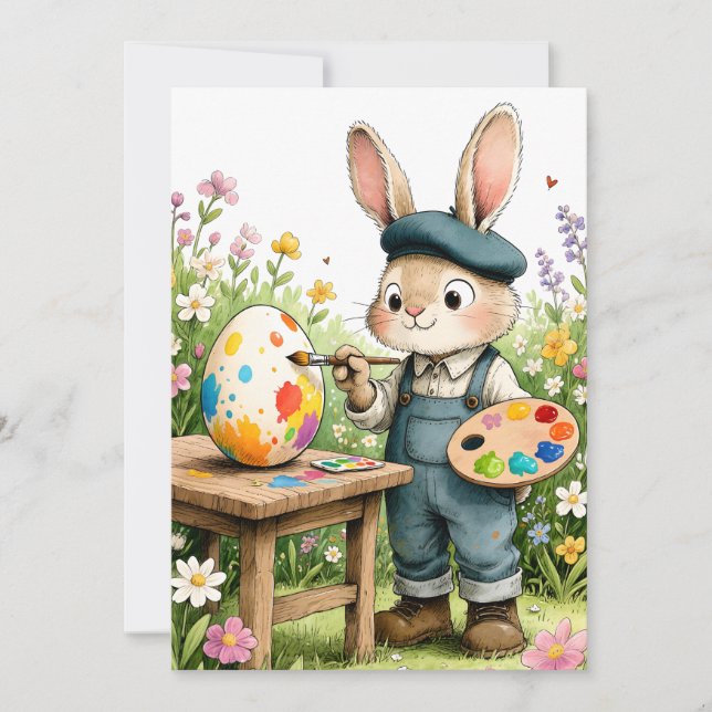 Cartão Cute Pintura de Coelho de Páscoa Ovo Caprichoso Pl (Frente)