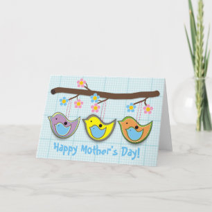 Cartão Cute pregnant birdies blue Mother's Day card