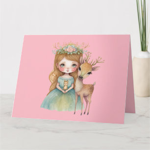 Cartão Cute Princesa e Bebê Veado Saudação