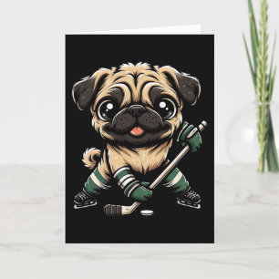 Cartão Cute Pug Jogando Hóquei no Gelo Design Homens Mulh