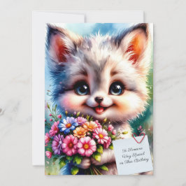 Cartão Cute Puppy Birthday Card with Flowers