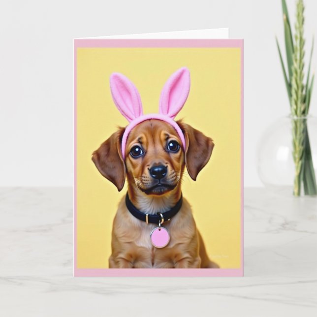 Cartão Cute Puppy Rabbit Ears Card (Frente)