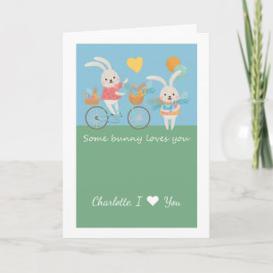 Cartão Cute Rabbit Some Bunny Loves You Personalized