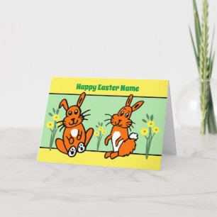 Cartão Cute Rabbits and Daffodils Easter Card