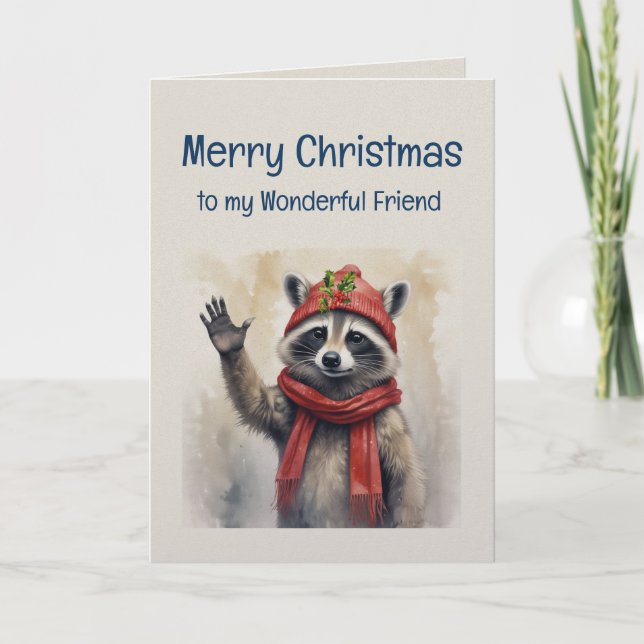 Cartão Cute Raccoon Fun Animal Friend Christmas (Frente)
